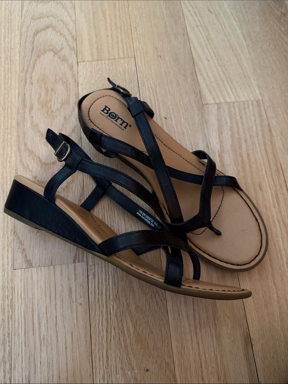 Born Black Strappy Wedge Sandals with Ankle Buckle